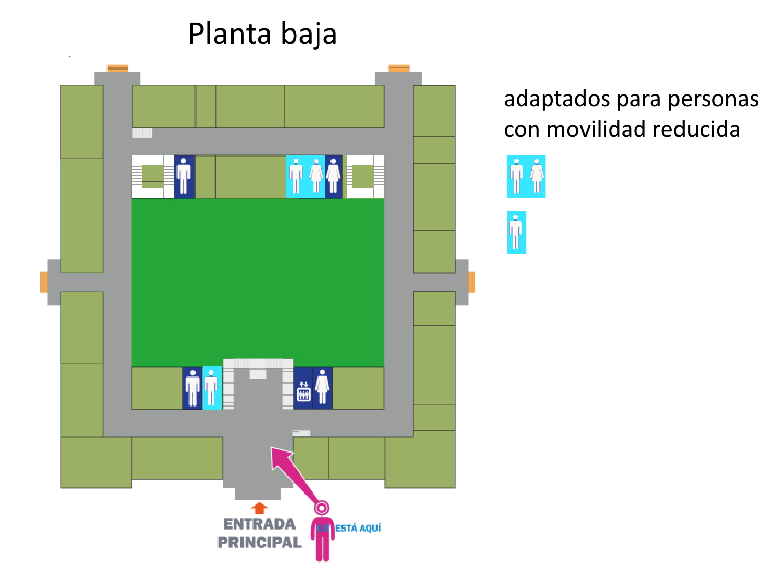 plano con la ubicación de los baños del edificio central